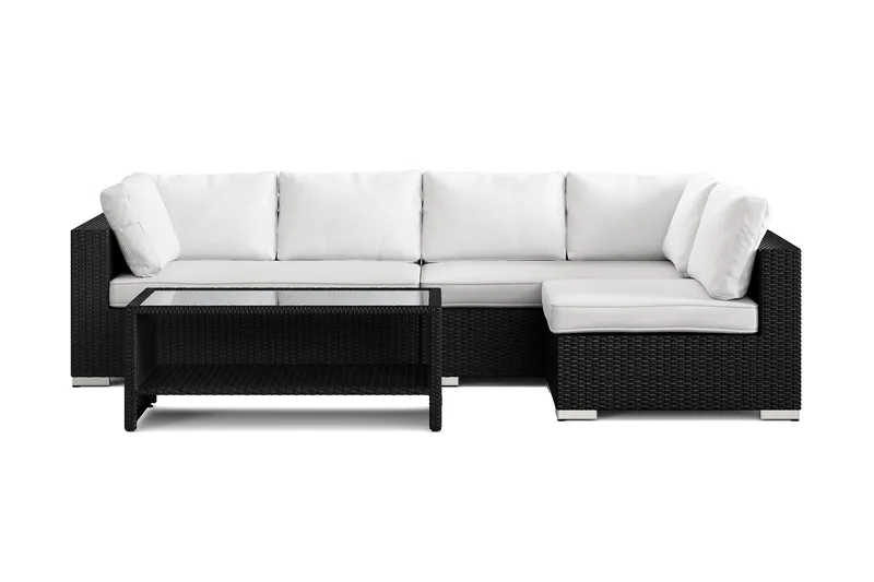 Bahamas utendørs loungegruppe 5-seters med vendbar sjeselong og bord med hylle - Svart - Hagemøbler & utemiljø - Loungemøbler - Loungegrupper