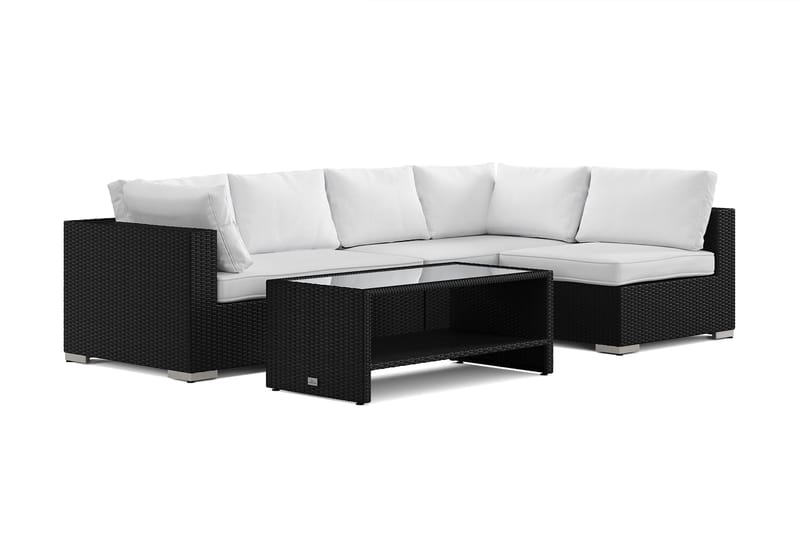 Bahamas utendørs loungegruppe 5-seters med vendbar sjeselong og bord med hylle, Svart