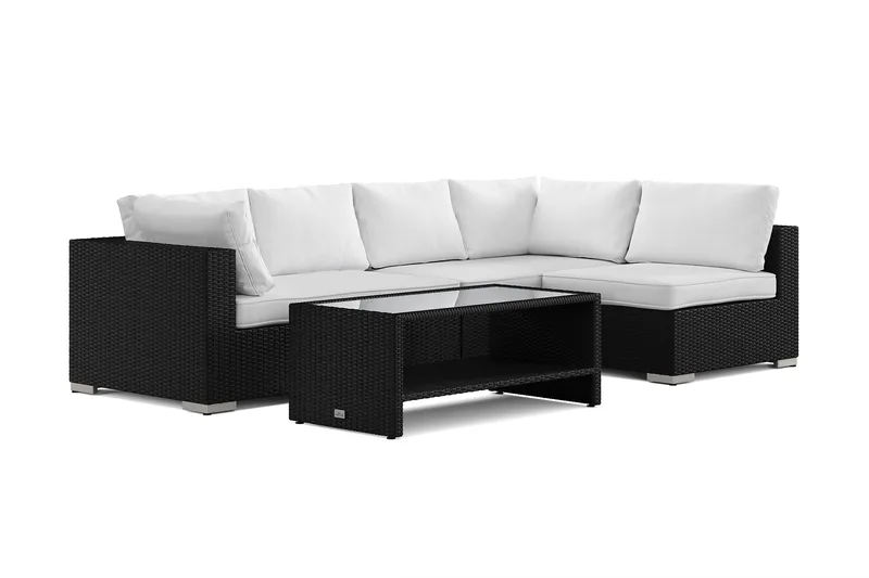 Bahamas utendørs loungegruppe 5-seters med vendbar sjeselong og bord med hylle, Svart