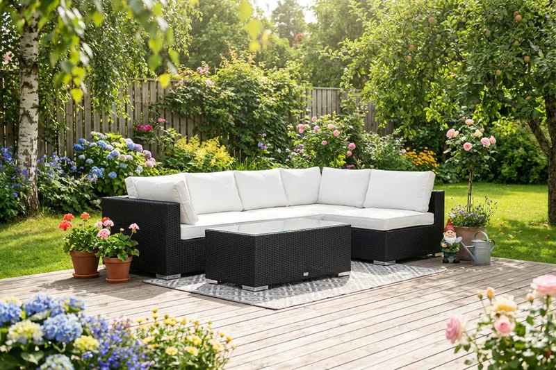 Bahamas utendørs loungegruppe 5-seters med vendbar sjeselong og bord - Svart - Hagemøbler & utemiljø - Loungemøbler - Loungegrupper