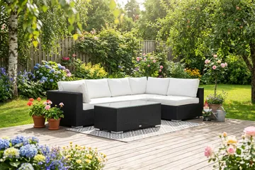 Bahamas utendørs loungegruppe 5-seters med vendbar sjeselong og bord - Svart - Hagemøbler & utemiljø - Loungemøbler - Loungegrupper