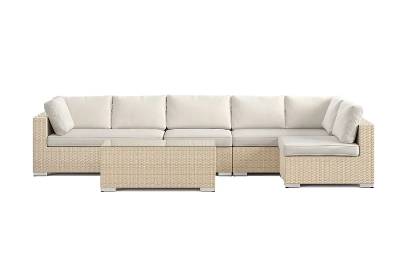 Bahamas utendørs loungegruppe 6-seters med vendbar sjeselong og bord - Beige - Hagemøbler & utemiljø - Loungemøbler - Loungegrupper