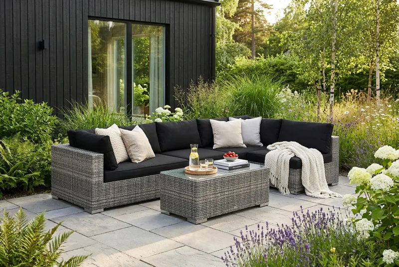 Bahamas utendørs loungegruppe 6-seters med vendbar sjeselong og bord - Grå - Hagemøbler & utemiljø - Loungemøbler - Loungegrupper