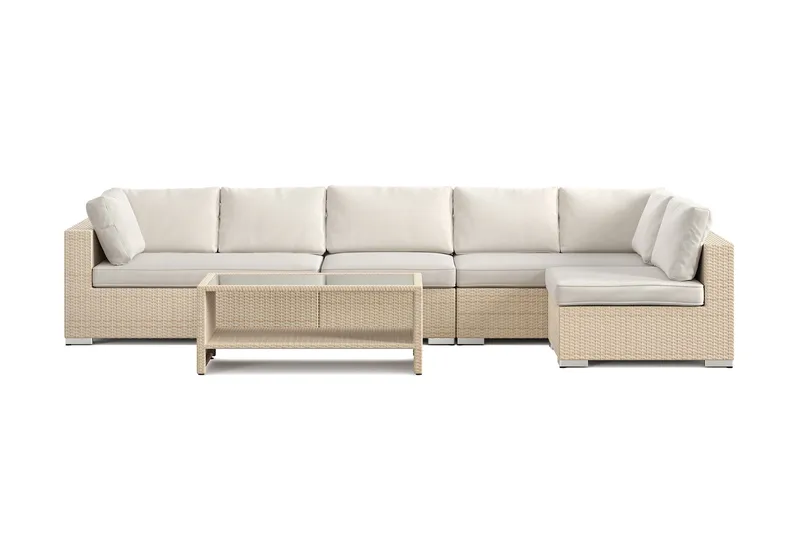 Bahamas utendørs loungegruppe 6-seters med vendbar sjeselong og bord med hylle - Beige - Hagemøbler & utemiljø - Loungemøbler - Loungegrupper