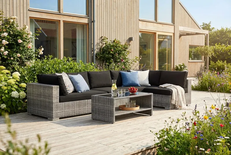 Bahamas utendørs loungegruppe 6-seters med vendbar sjeselong og bord med hylle - Grå - Hagemøbler & utemiljø - Loungemøbler - Loungegrupper