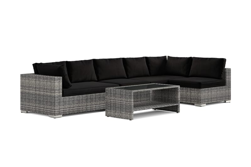 Bahamas utendørs loungegruppe 6-seters med vendbar sjeselong og bord med hylle, Grå