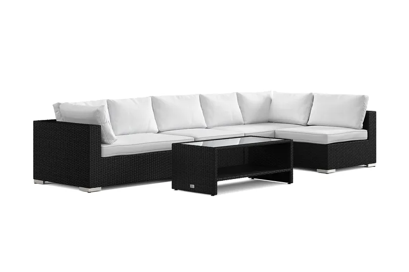 Bahamas utendørs loungegruppe 6-seters med vendbar sjeselong og bord med hylle, Svart