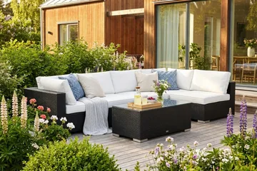 Bahamas utendørs loungegruppe 6-seters med vendbar sjeselong og bord - Svart - Hagemøbler & utemiljø - Loungemøbler - Loungegrupper