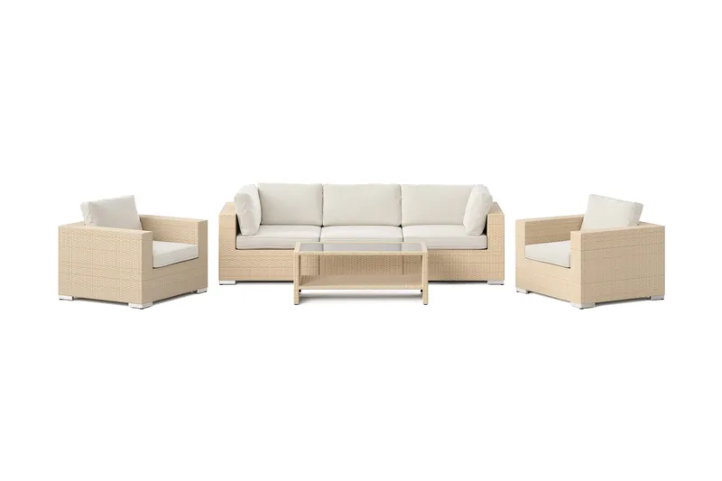 Bahamas utendørs sofagruppe 5-seters med to lenestoler og bord med hylle - Beige - Hagemøbler & utemiljø - Loungemøbler - Loungegrupper