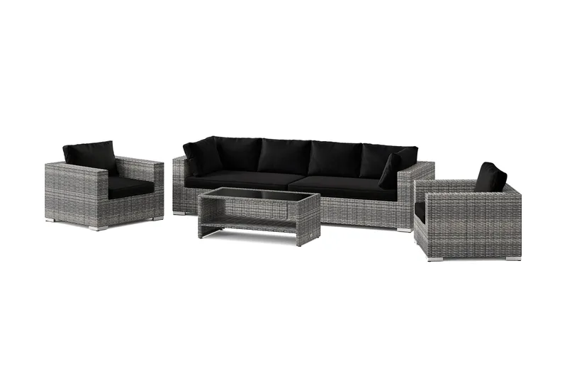 Bahamas utendørs sofagruppe 6-seters med to lenestoler og bord med hylle, Grå