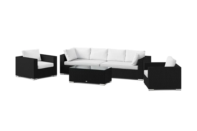 Bahamas utendørs sofagruppe 6-seters med to lenestoler og bord, Svart