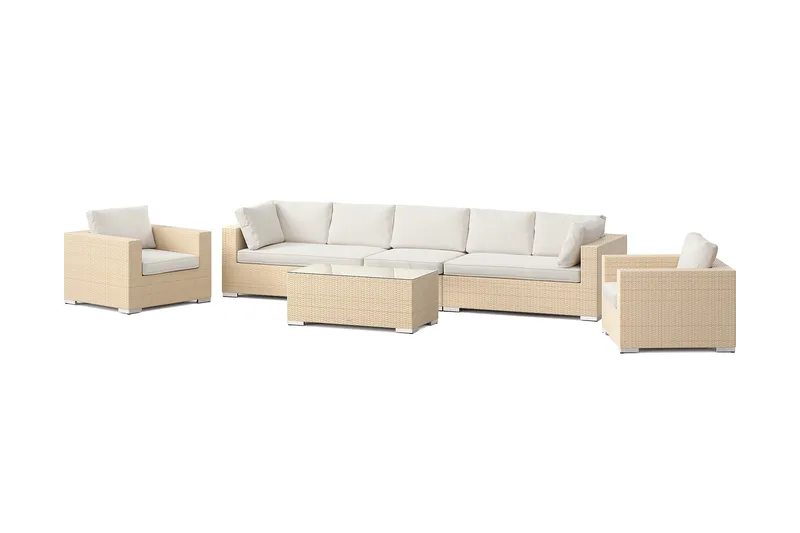 Bahamas utendørs sofagruppe 7-seters med to lenestoler og bord, Beige