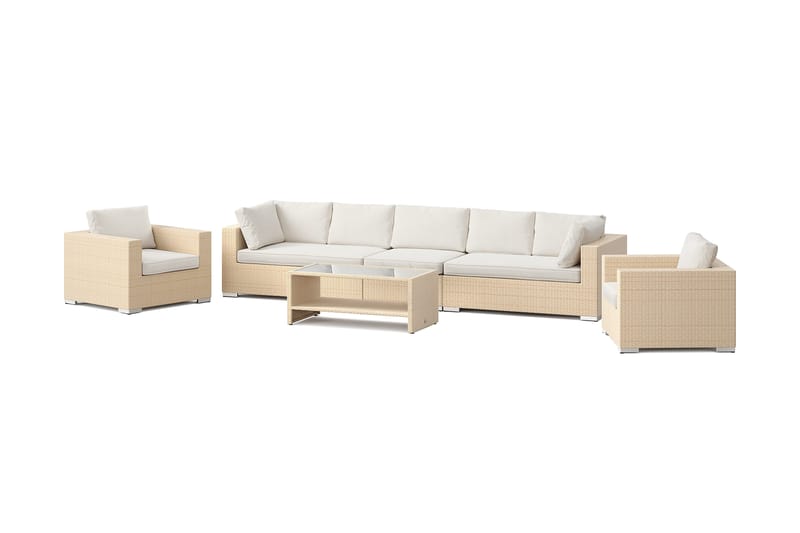 Bahamas utendørs sofagruppe 7-seters med to lenestoler og bord med hylle, Beige