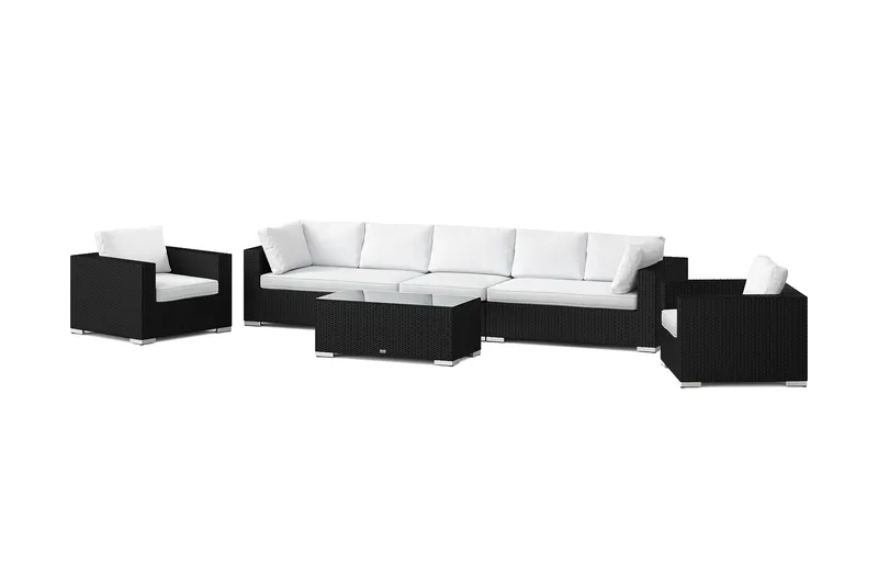 Bahamas utendørs sofagruppe 7-seters med to lenestoler og bord, Svart