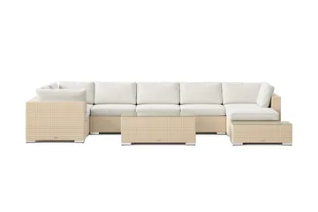 Bahamas utendørs U-sofa 7-seters vendbar divan med åpen avslutning og bord - Beige - Hagemøbler & utemiljø - Loungemøbler - Loungegrupper