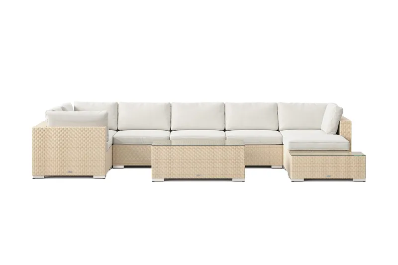 Bahamas utendørs U-sofa 7-seters vendbar divan med åpen avslutning og bord - Beige - Hagemøbler & utemiljø - Loungemøbler - Loungegrupper