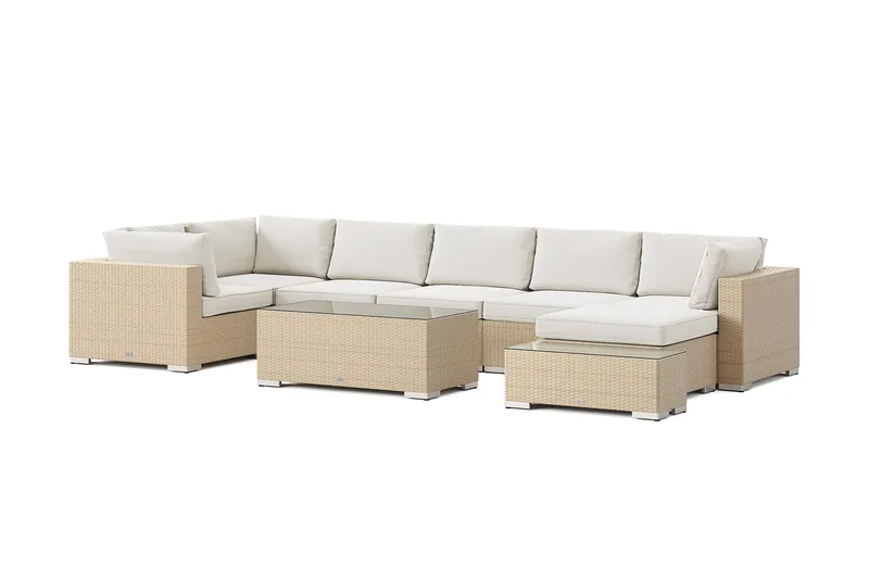 Bahamas utendørs U-sofa 7-seters vendbar divan med åpen avslutning og bord, Beige