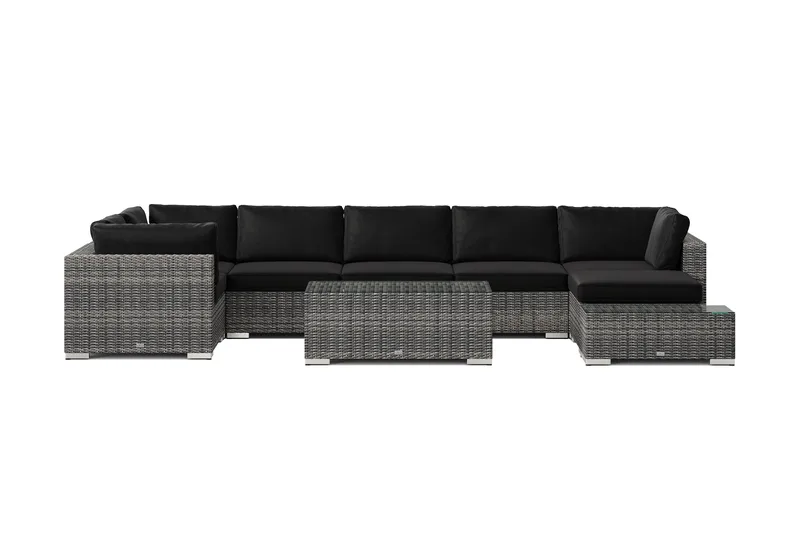 Bahamas utendørs U-sofa 7-seters vendbar divan med åpen avslutning og bord - Grå - Hagemøbler & utemiljø - Loungemøbler - Loungegrupper
