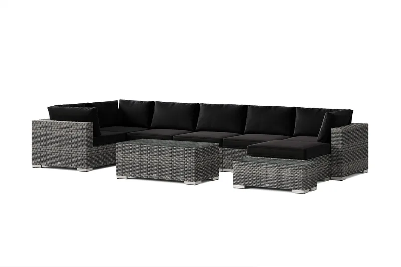 Bahamas utendørs U-sofa 7-seters vendbar divan med åpen avslutning og bord, Grå