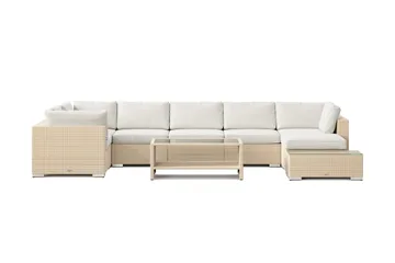 Bahamas utendørs U-sofa 7-seters vendbar divan med åpen avslutning og bord med hylle - Beige - Hagemøbler & utemiljø - Loungemøbler - Loungegrupper