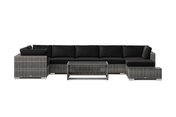 Bahamas utendørs U-sofa 7-seters vendbar divan med åpen avslutning og bord med hylle - Grå - Hagemøbler & utemiljø - Loungemøbler - Loungegrupper