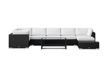 Bahamas utendørs U-sofa 7-seters vendbar divan med åpen avslutning og bord med hylle - Svart - Hagemøbler & utemiljø - Loungemøbler - Loungegrupper