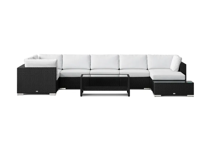 Bahamas utendørs U-sofa 7-seters vendbar divan med åpen avslutning og bord med hylle - Svart - Hagemøbler & utemiljø - Loungemøbler - Loungegrupper