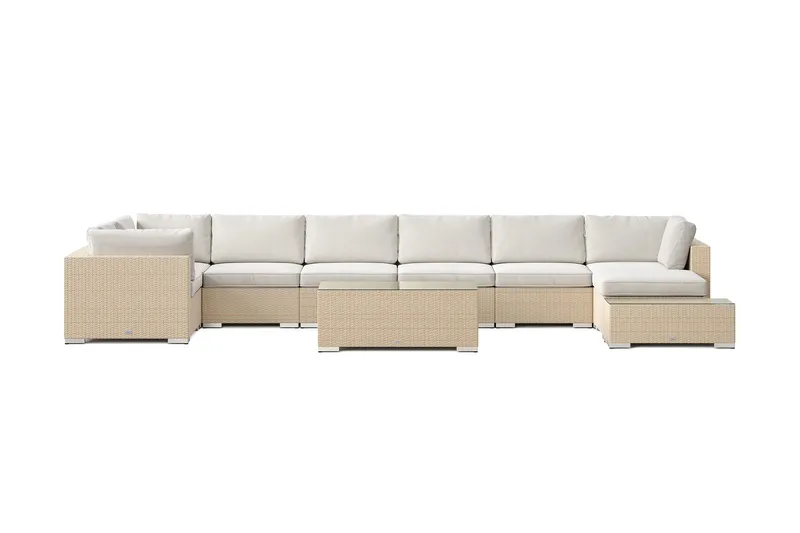 Bahamas utendørs U-sofa 8-seters vendbar divan med åpen avslutning og bord - Beige - Hagemøbler & utemiljø - Loungemøbler - Loungegrupper