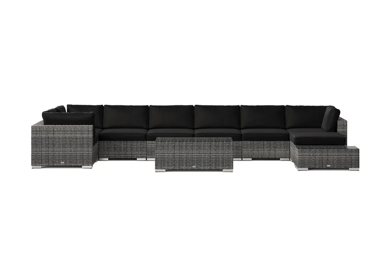 Bahamas utendørs U-sofa 8-seters vendbar divan med åpen avslutning og bord - Grå - Hagemøbler & utemiljø - Loungemøbler - Loungegrupper