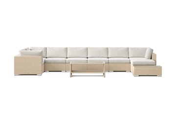 Bahamas utendørs U-sofa 8-seters vendbar divan med åpen avslutning og bord med hylle - Beige - Hagemøbler & utemiljø - Loungemøbler - Loungegrupper