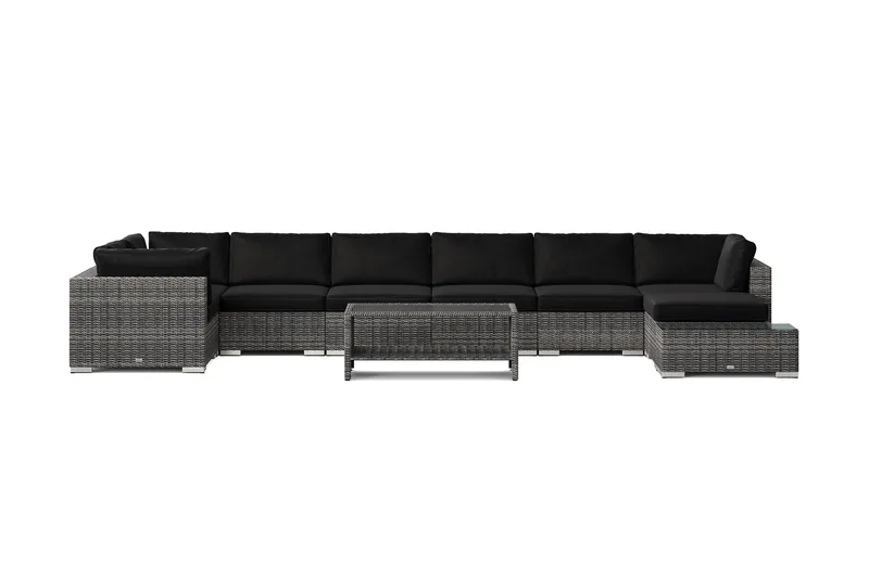 Bahamas utendørs U-sofa 8-seters vendbar divan med åpen avslutning og bord med hylle - Grå - Hagemøbler & utemiljø - Loungemøbler - Loungegrupper