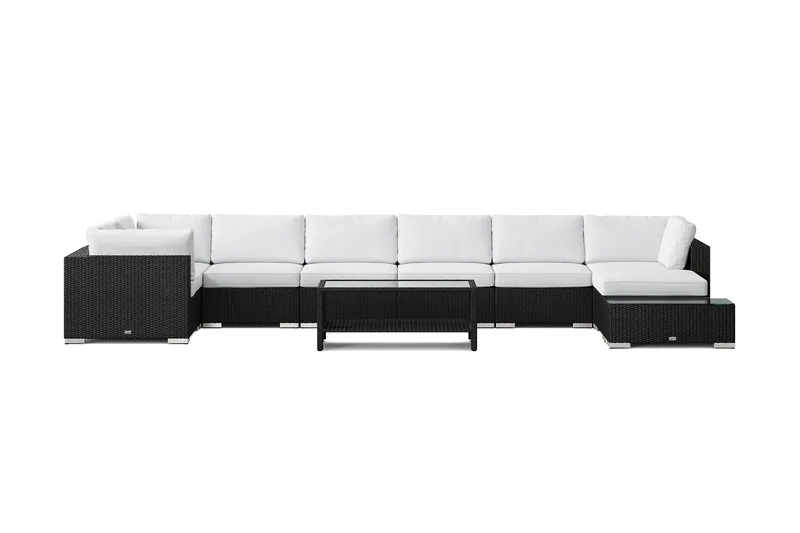 Bahamas utendørs U-sofa 8-seters vendbar divan med åpen avslutning og bord med hylle - Svart - Hagemøbler & utemiljø - Loungemøbler - Loungegrupper