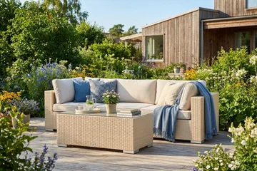 Bahamas utesofa 3-seters med bord - Beige - Hagemøbler & utemiljø - Loungemøbler - Loungegrupper