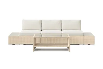 Bahamas utesofa 3-seters med bord med hylle - Beige - Hagemøbler & utemiljø - Loungemøbler - Loungegrupper