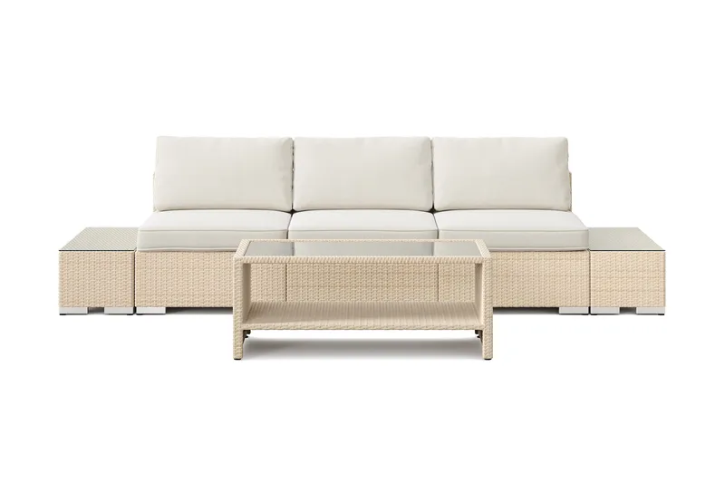 Bahamas utesofa 3-seters med bord med hylle - Beige - Hagemøbler & utemiljø - Loungemøbler - Loungegrupper