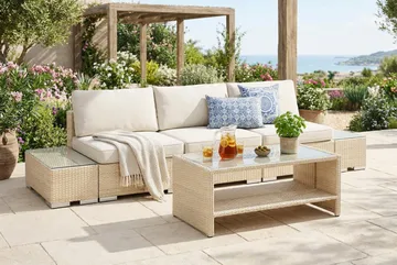 Bahamas utesofa 3-seters med bord med hylle - Beige - Hagemøbler & utemiljø - Loungemøbler - Loungegrupper