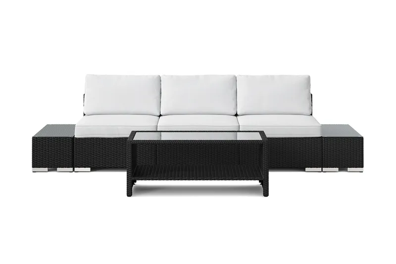 Bahamas utesofa 3-seters med bord med hylle - Svart - Hagemøbler & utemiljø - Loungemøbler - Loungegrupper