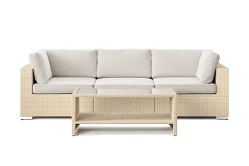 Bahamas utesofa 3-seters med bord og hylle - Beige - Hagemøbler & utemiljø - Loungemøbler - Loungegrupper