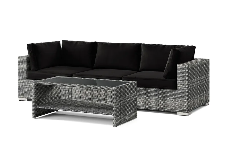 Bahamas utesofa 3-seters med bord og hylle, Grå