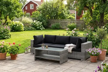 Bahamas utesofa 3-seters med bord og hylle - Grå - Hagemøbler & utemiljø - Loungemøbler - Loungegrupper