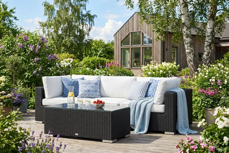 Bahamas utesofa 3-seters med bord - Svart - Hagemøbler & utemiljø - Loungemøbler - Loungegrupper