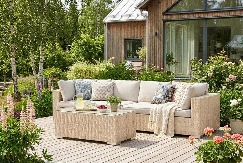 Bahamas utesofa 4-seters med bord - Beige - Hagemøbler & utemiljø - Hagegruppe - Sofagruppe utendørs