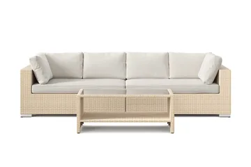 Bahamas utesofa 4-seters med bord og hylle - Beige - Hagemøbler & utemiljø - Loungemøbler - Loungegrupper
