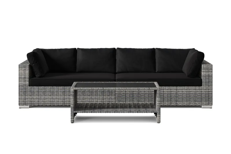 Bahamas utesofa 4-seters med bord og hylle - Grå - Hagemøbler & utemiljø - Loungemøbler - Loungegrupper