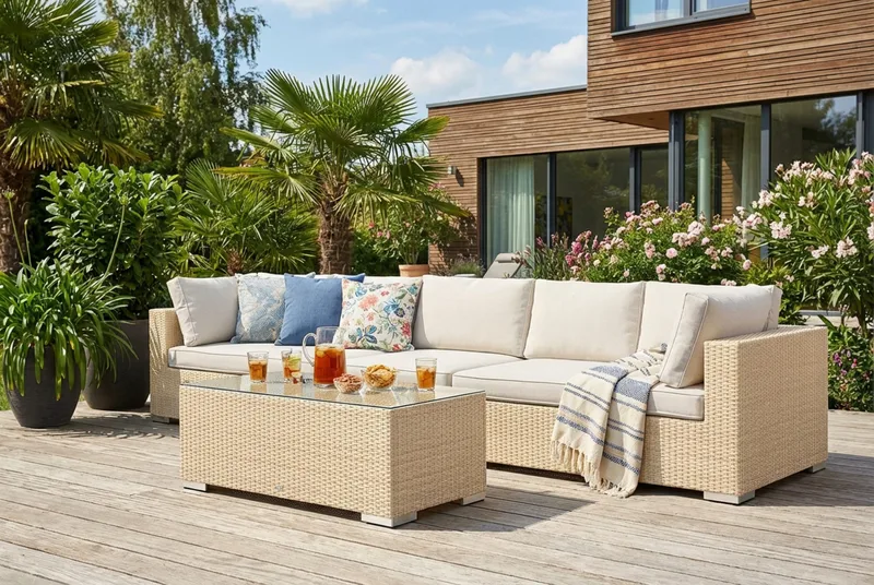 Bahamas utesofa 5-seters med bord - Beige - Hagemøbler & utemiljø - Loungemøbler - Loungegrupper