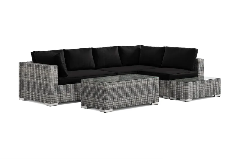 Bahamas utesofa 5-seters vendbar sjeselong med avslutning og bord, Grå