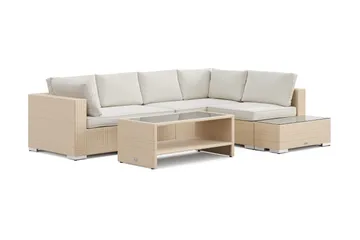 Bahamas utesofa 5-seters vendbar sjeselong med avslutning og bord med hylle - Beige - Hagemøbler & utemiljø - Loungemøbler - Loungegrupper