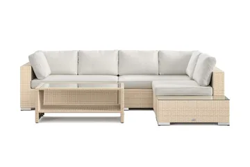 Bahamas utesofa 5-seters vendbar sjeselong med avslutning og bord med hylle - Beige - Hagemøbler & utemiljø - Loungemøbler - Loungegrupper