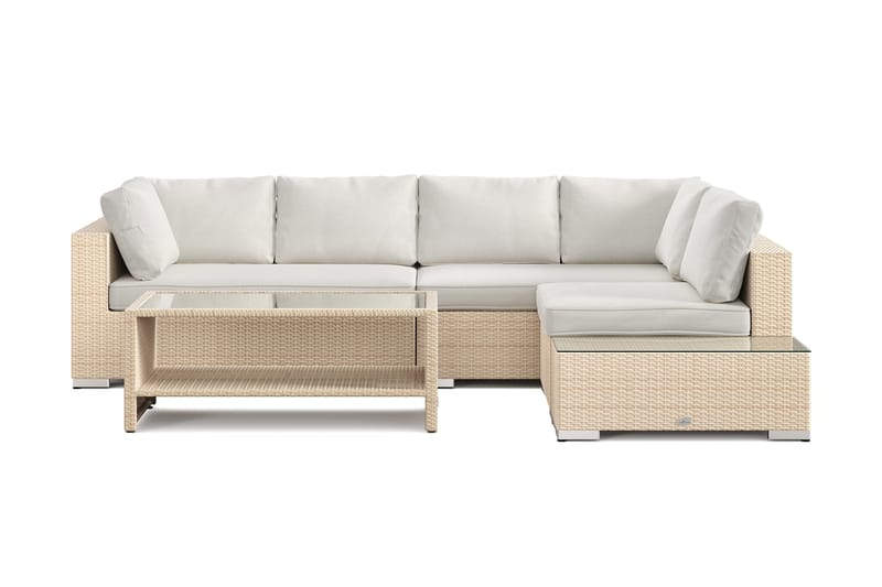 Bahamas utesofa 5-seters vendbar sjeselong med avslutning og bord med hylle - Beige - Hagemøbler & utemiljø - Loungemøbler - Loungegrupper