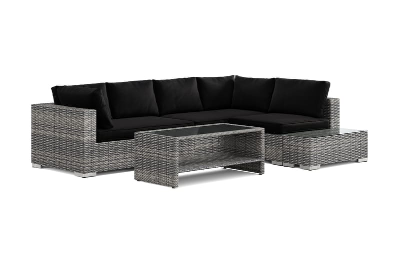 Bahamas utesofa 5-seters vendbar sjeselong med avslutning og bord med hylle, Grå